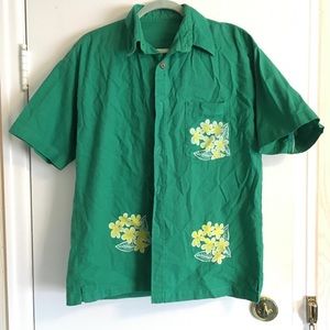 Green button up with flower print
